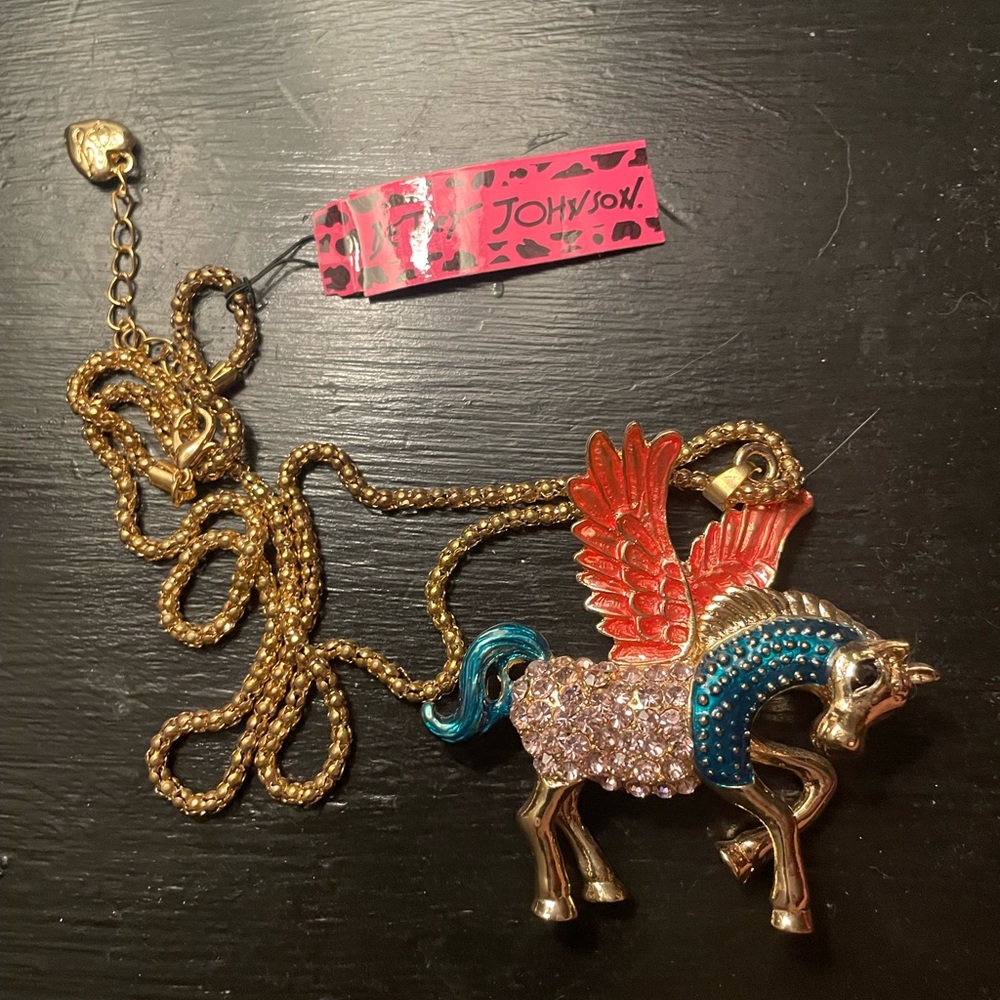 Betsey Johnson Gold and Red Pegasus Necklace